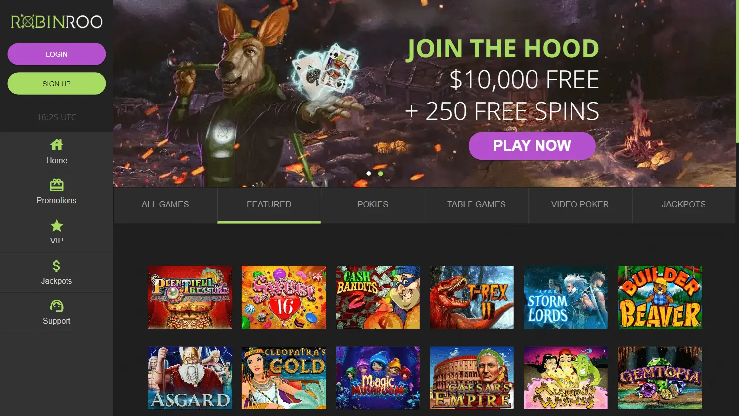 Robinroo Casino desktop game library